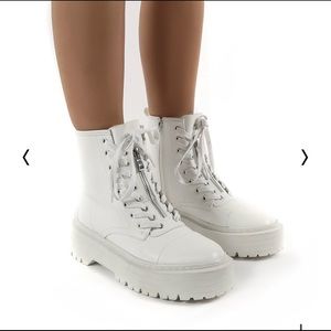 White platform lace up boots